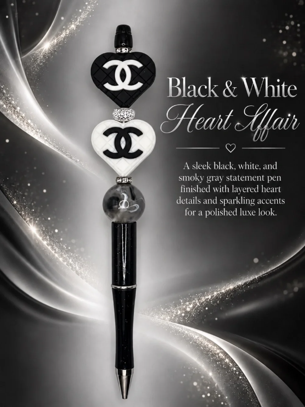 Black & White Heart Affair Pen